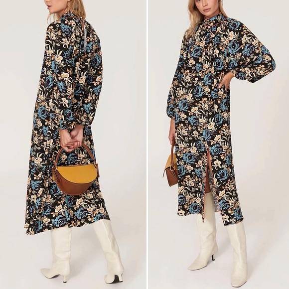 Rhode Fay Midi Dress Maxi Floral Slit High Neck Size M Resortwear Wedding Guest - Picture 1 of 13